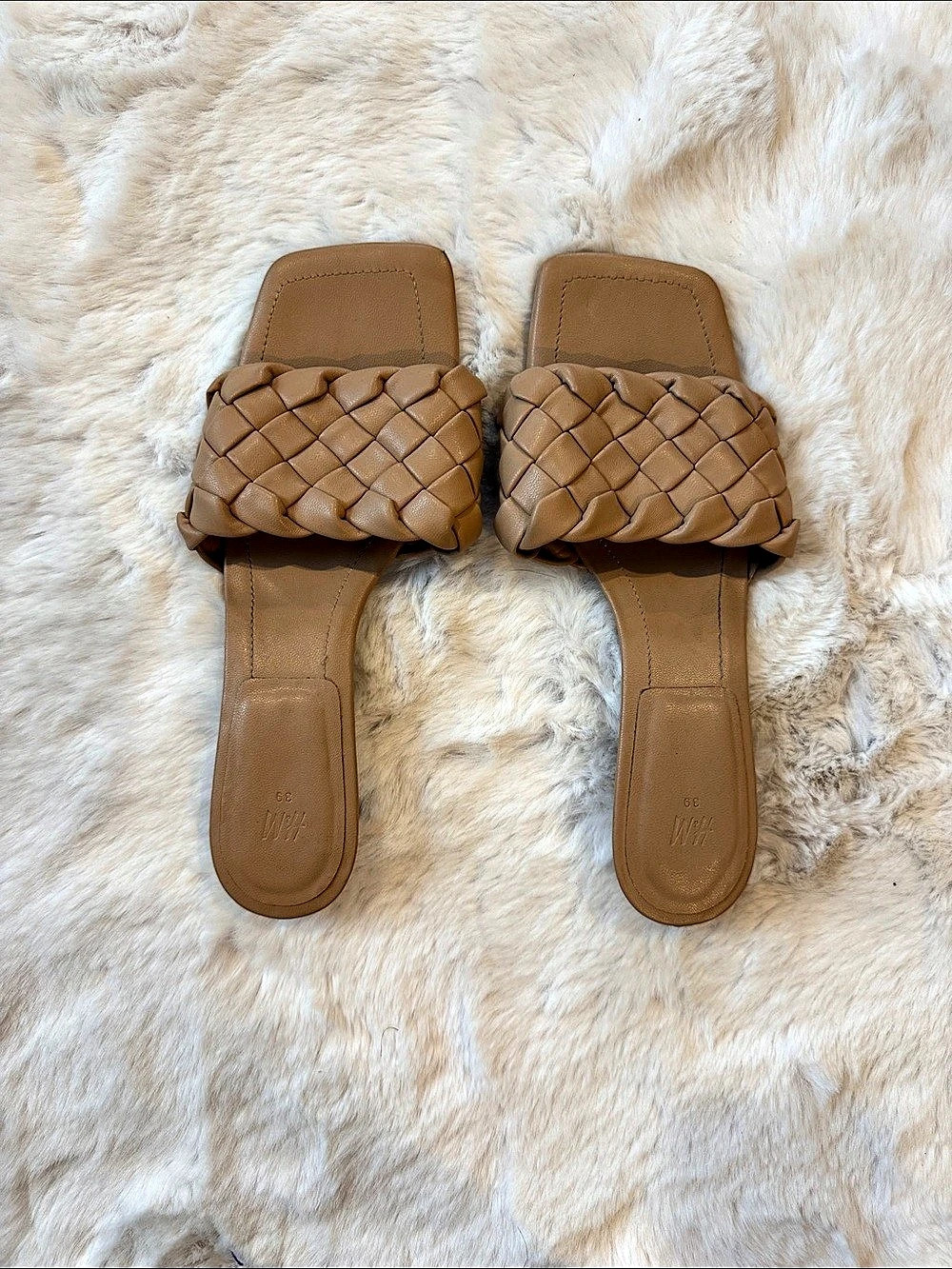 H&M Heeled Mules Woven Slide Sandals in Brown